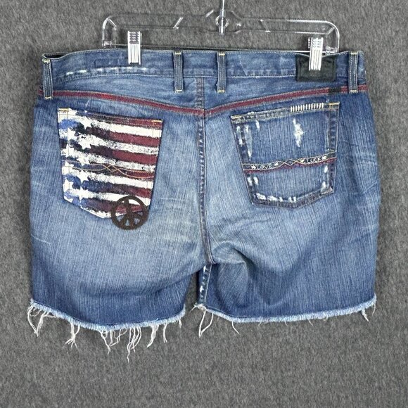 Lucky Brand Shorts Womens 18/34 Riley Legend Distressed USA Patch Peace Flag - Picture 14 of 16